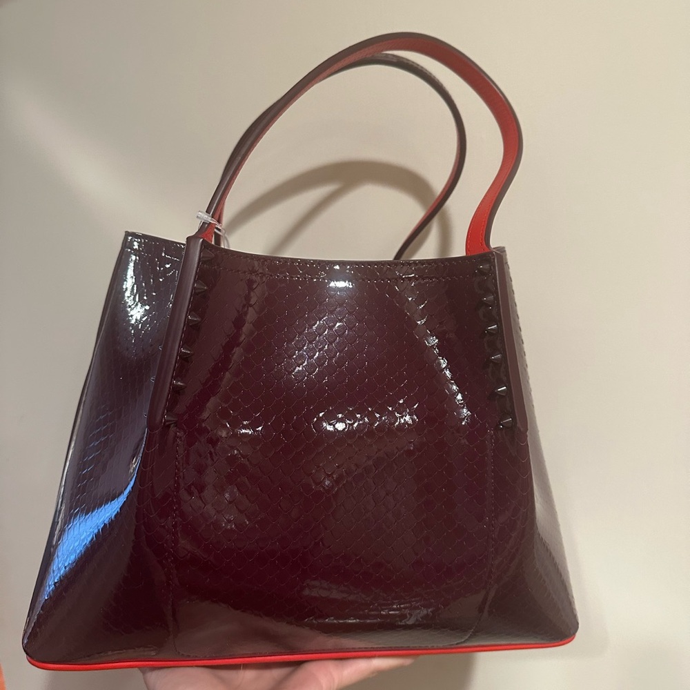 NWT CHRISTIAN LOUBOUTIN PATENT BIRDY MERLOT PURSE